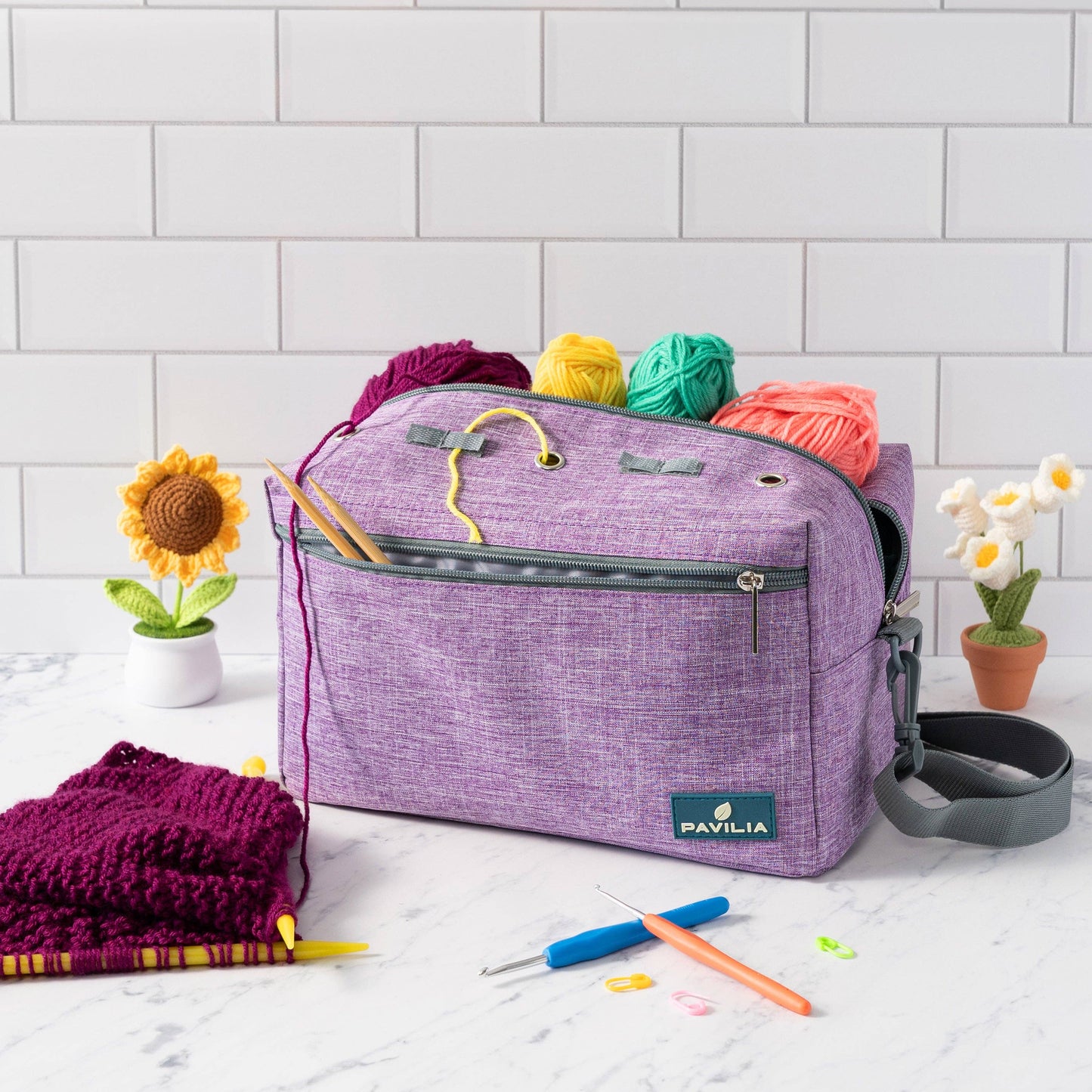 Heather Purple Compact Yarn Organizer Knitting Bag