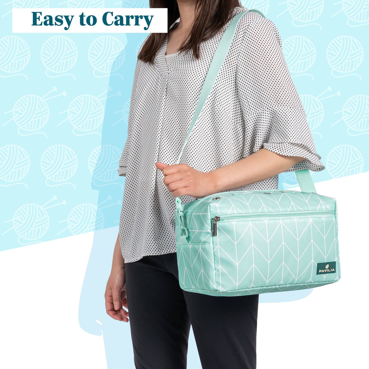 Chevron Teal Compact Yarn Organizer Knitting Bag