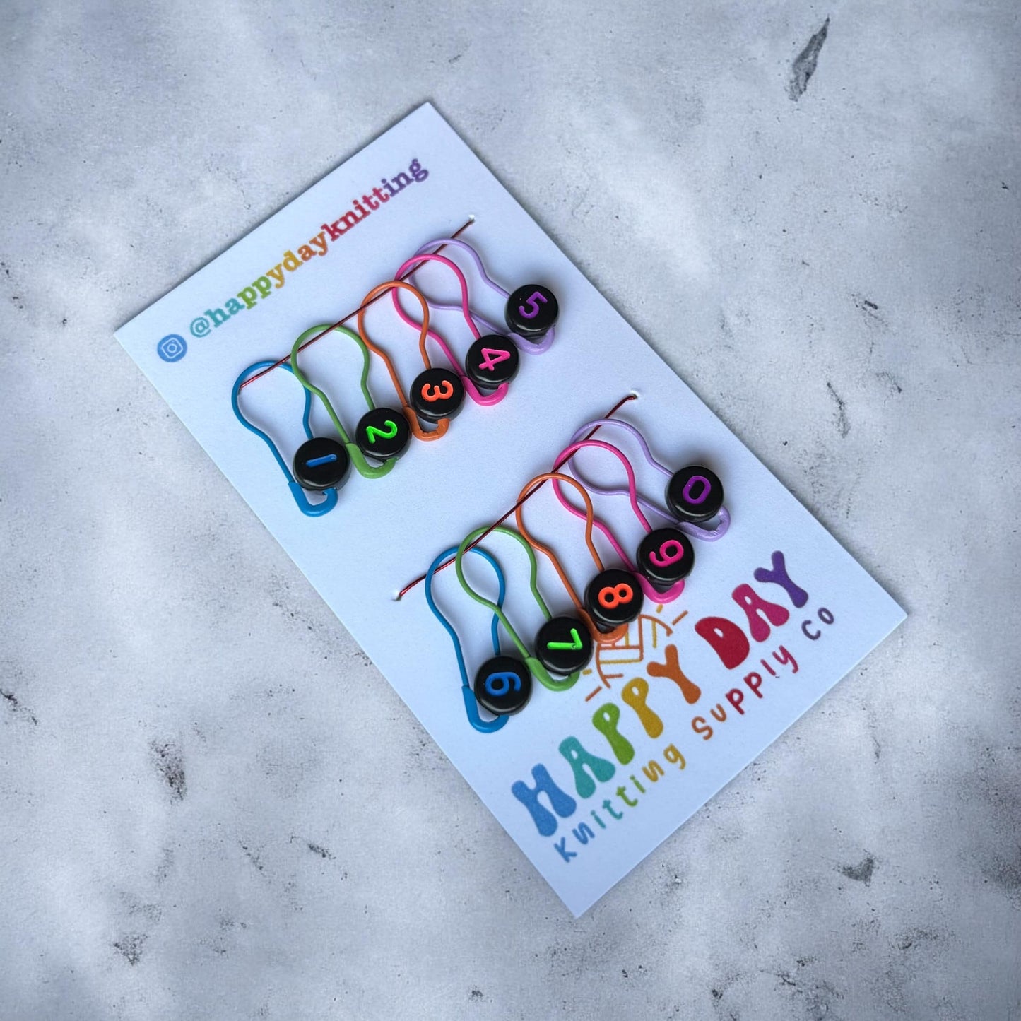 Anneaux marqueurs fluorescents numérotés pour le tricot – Ensemble n° 7