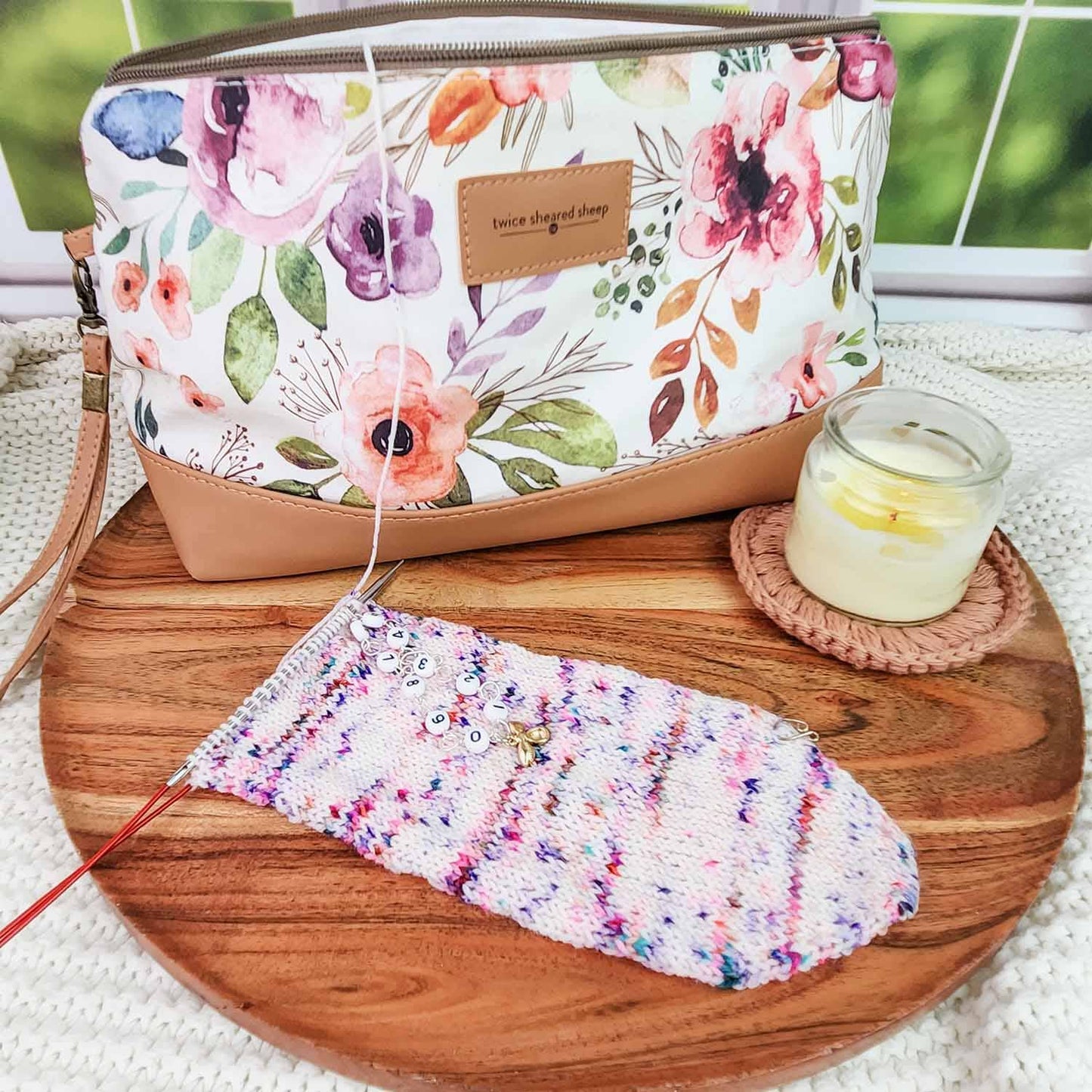 Sac de projet de tricot zippé moyen – Collection printanière florale
