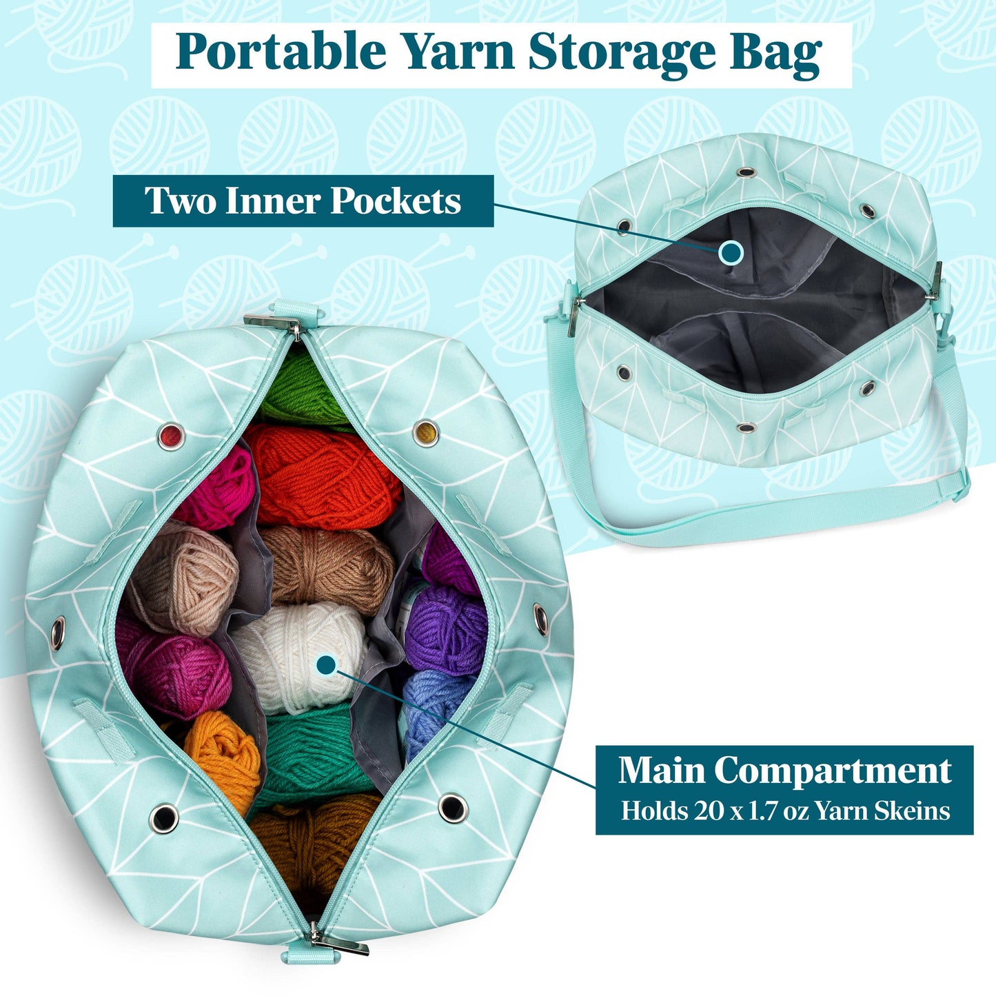 Chevron Teal Compact Yarn Organizer Knitting Bag