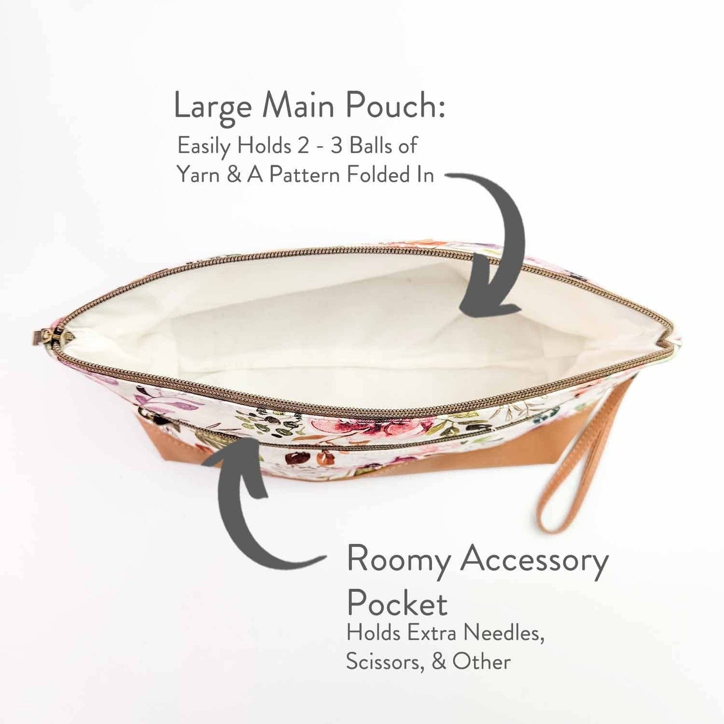 Sac de projet de tricot zippé moyen – Collection printanière florale