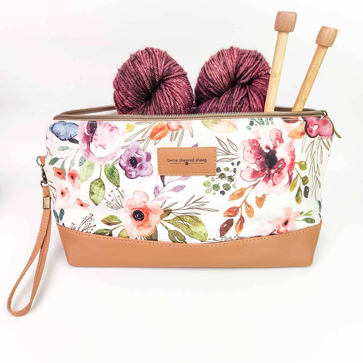 Sac de projet de tricot zippé moyen – Collection printanière florale