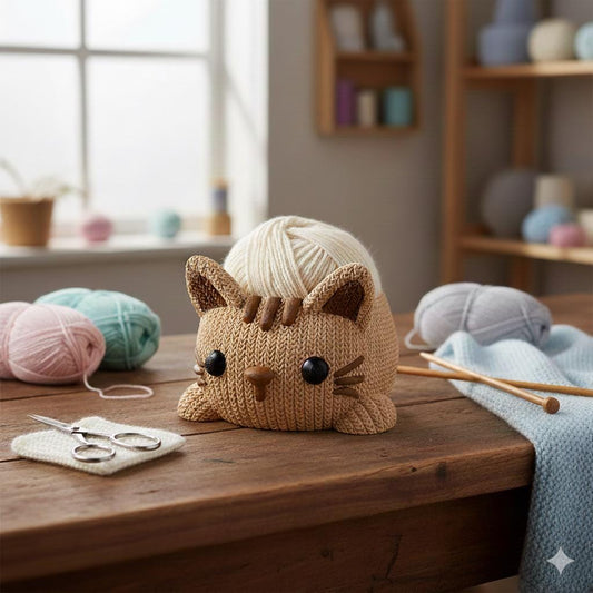 3D Printed Cat Yarn Bowl, Knit Texture, Crochet Knitting Gift