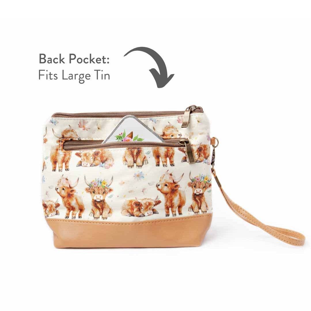 Sac Mini Trini – Petite pochette à fermeture éclair pour projets chaussettes - Vache écossaise Maisy