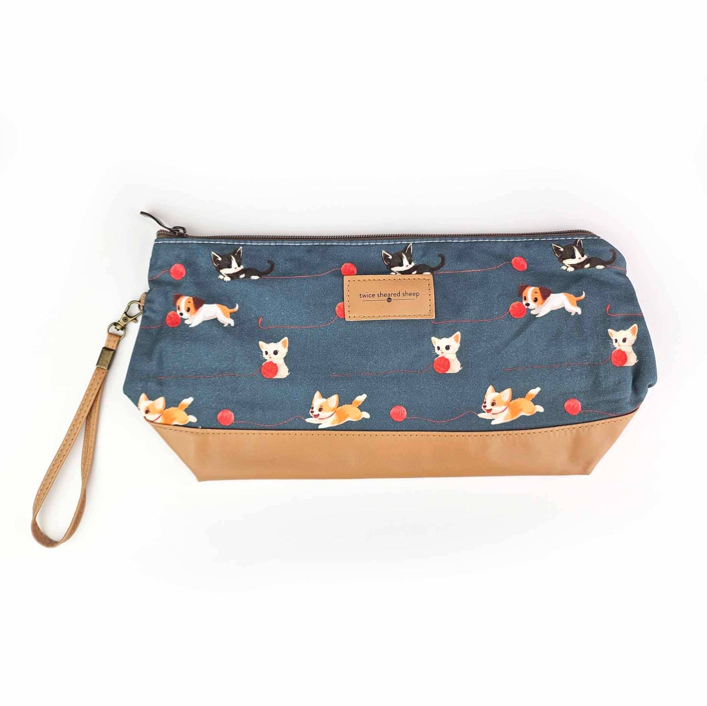 Sac de projet tricoté zippé moyen – Trinity chats et chiens