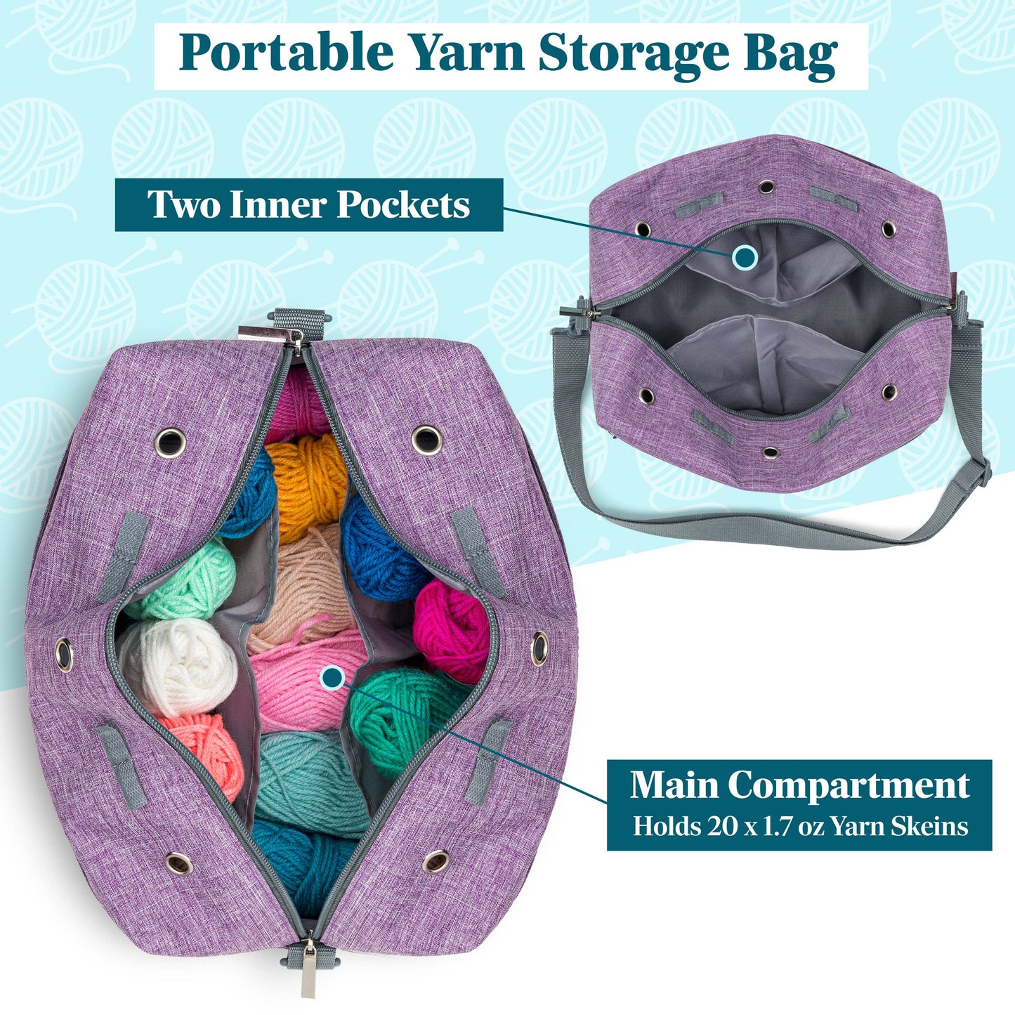 Heather Purple Compact Yarn Organizer Knitting Bag