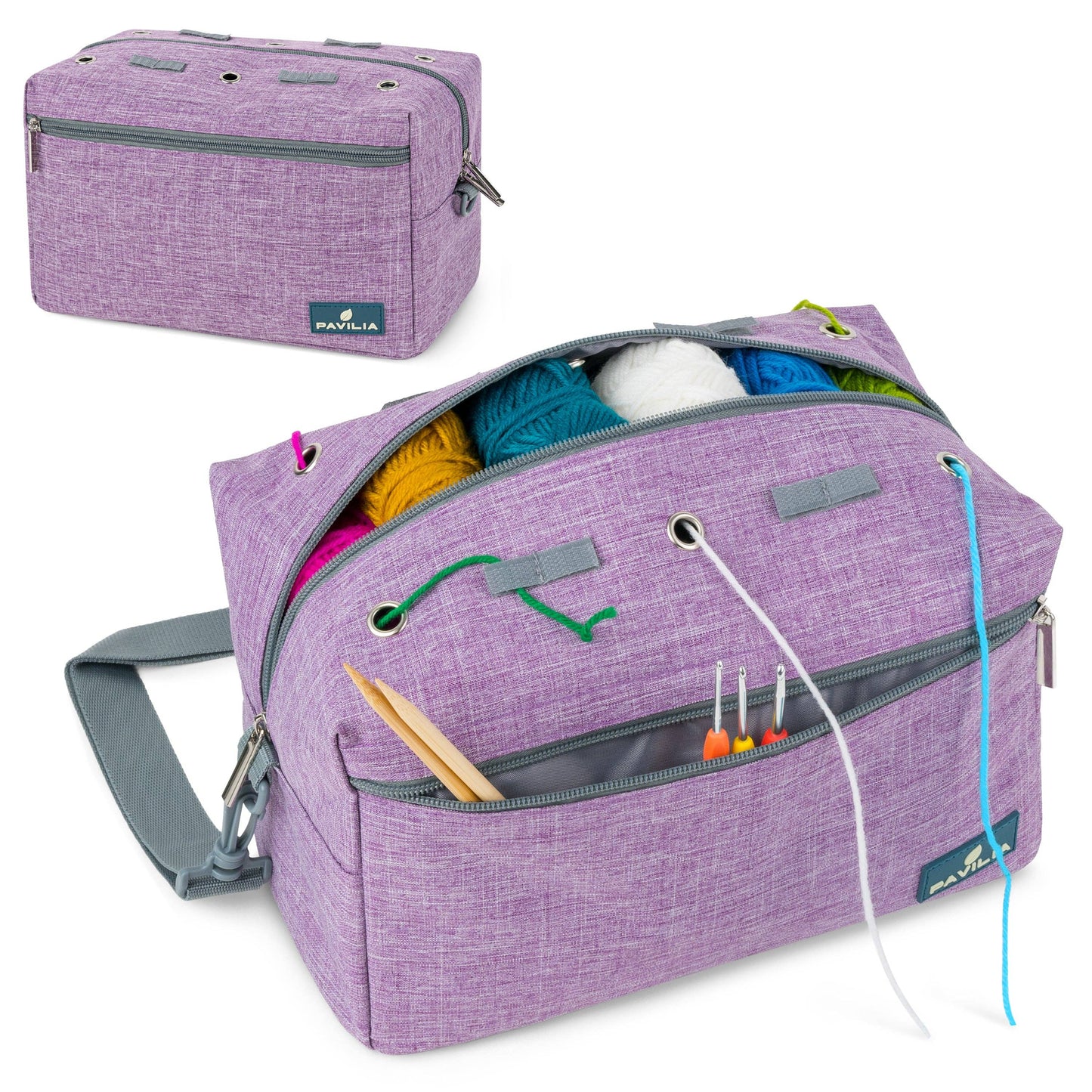 Heather Purple Compact Yarn Organizer Knitting Bag