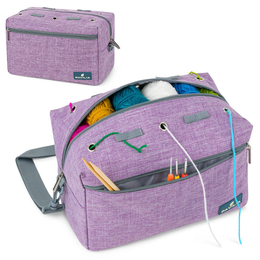 Heather Purple Compact Yarn Organizer Knitting Bag