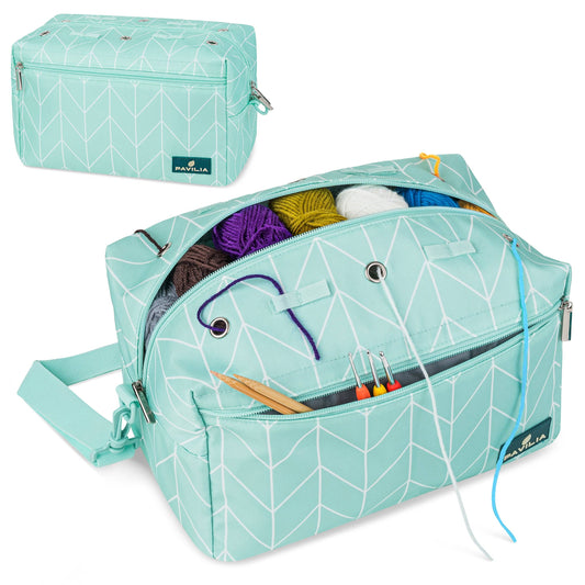 Chevron Teal Compact Yarn Organizer Knitting Bag