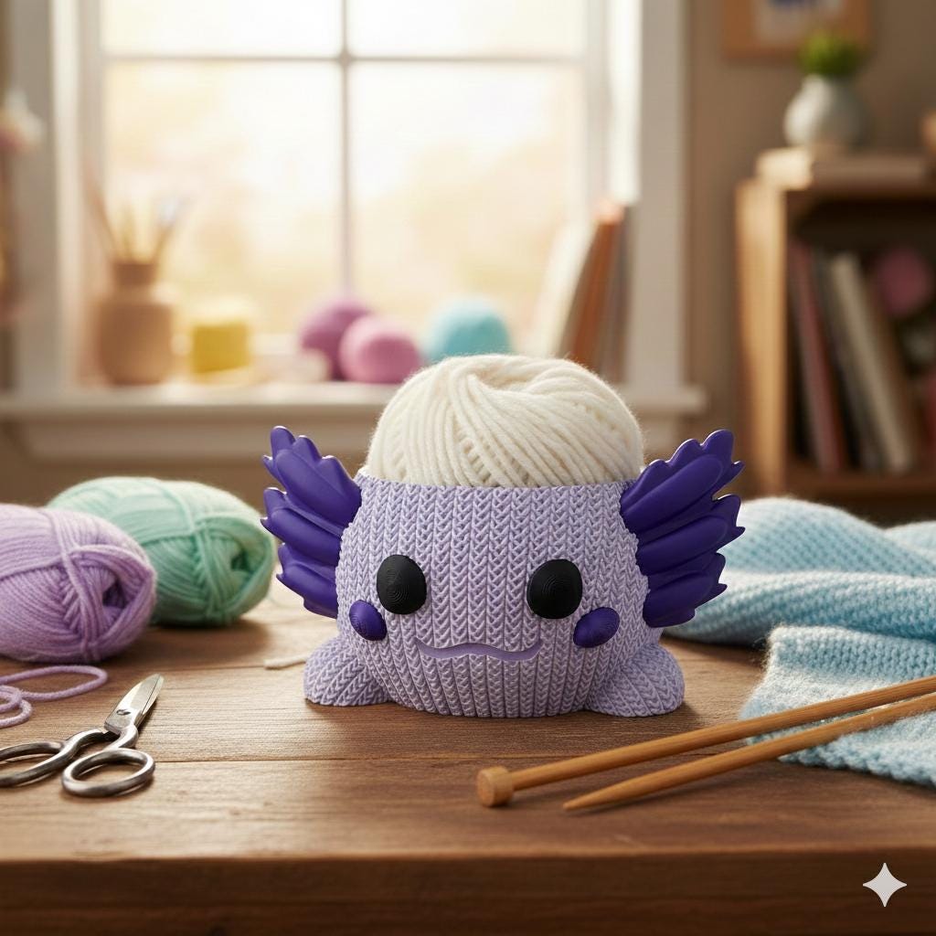 Axolotl Yarn Bowl, 3D Printed Crochet and Knitting Yarn Holder, Customizable