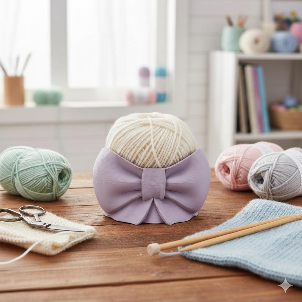 Bow Yarn Bowl, Cute 3D Printed Knitting Bowl with Smooth Yarn Guide