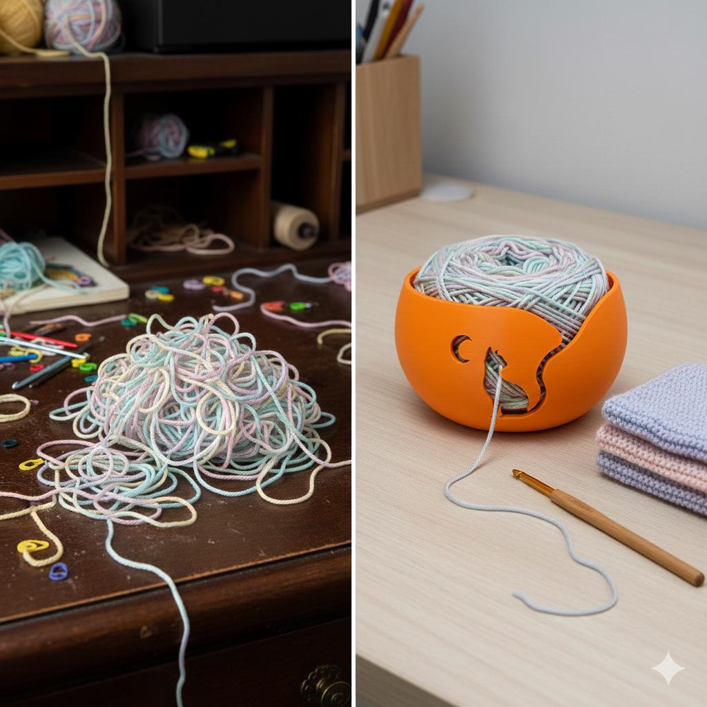 Cat and Moon Yarn Bowl: Cozy Yarn Holder for Knitting and Crochet