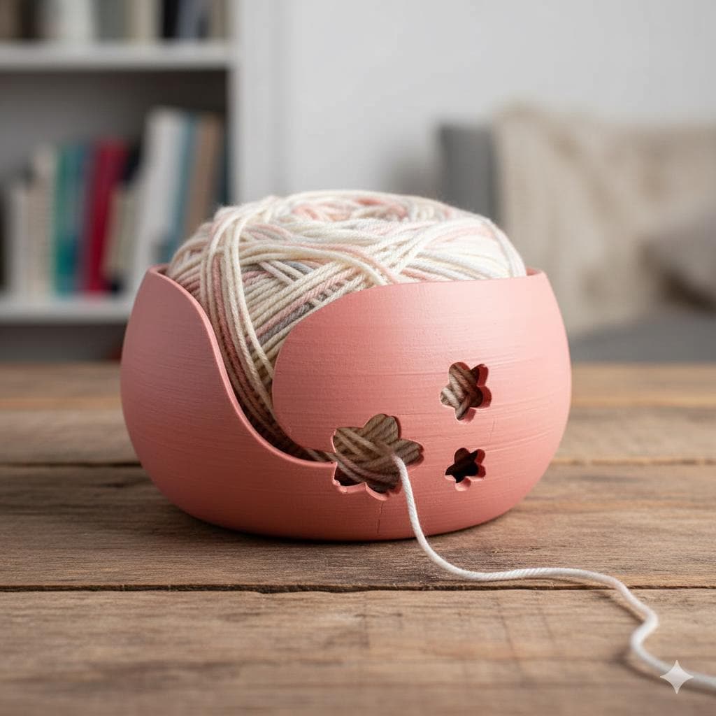 Cherry Blossom Yarn Bowl: Floral Yarn Holder for Knitting and Crochet