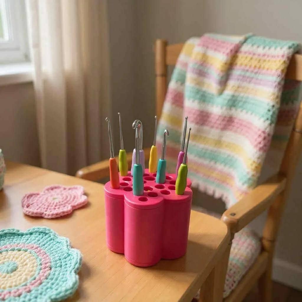 Crochet Hook Holder Stand, Flower Desk Organizer for Crochet Tools