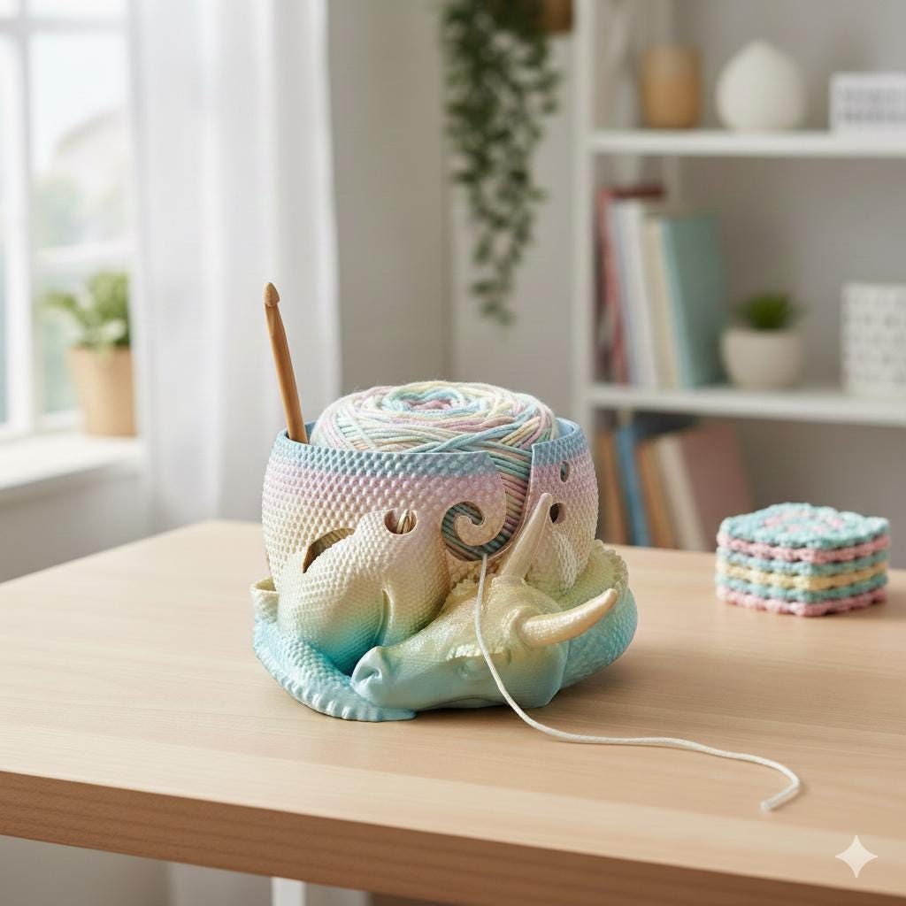 Dragon Yarn Bowl with Tool Slots for Crochet and Knitting, Fantasy Yarn Organizer