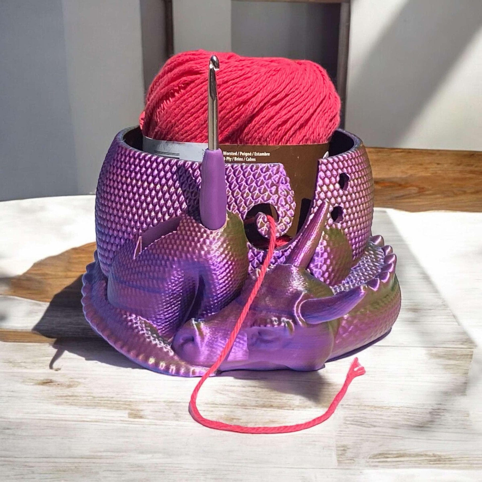 Dragon Yarn Bowl with Tool Slots for Crochet and Knitting, Fantasy Yarn Organizer