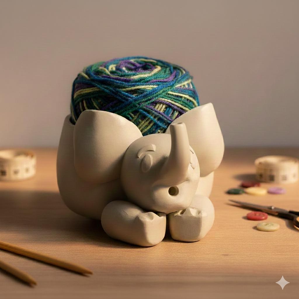 Elephant Yarn Bowl for Crochet and Knitting, Animal Yarn Holder, 3D Printed Yarn Organizer for Desk or Couch