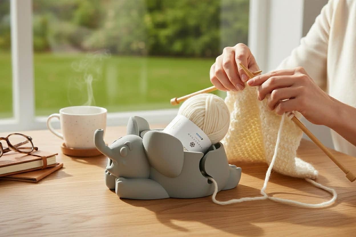 Elephant Yarn Bowl for Crochet and Knitting, Animal Yarn Holder, 3D Printed Yarn Organizer for Desk or Couch
