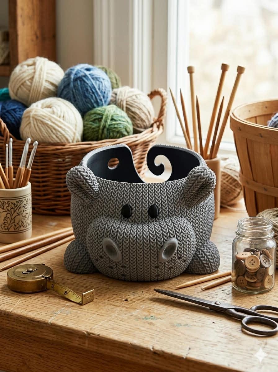 Hippo Yarn Bowl: Cottagecore Crochet & Knitting Holder