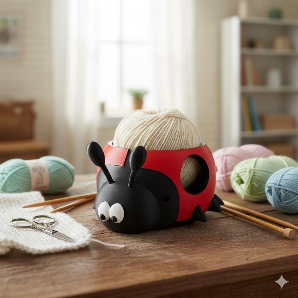 Ladybug Yarn Bowl, Whimsical 3D Printed Knitting Bowl, Customizable