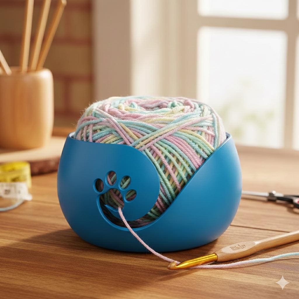 Paw Print Yarn Bowl, Lightweight Crochet Yarn Holder for Cat Lovers