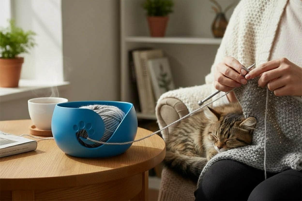 Paw Print Yarn Bowl, Lightweight Crochet Yarn Holder for Cat Lovers