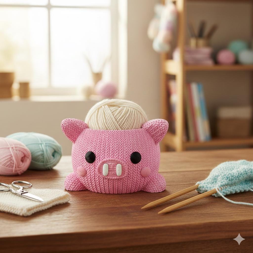 Pig Yarn Bowl, 3D Printed Knitting Bowl for Whimsical Craft Tables, Customizable