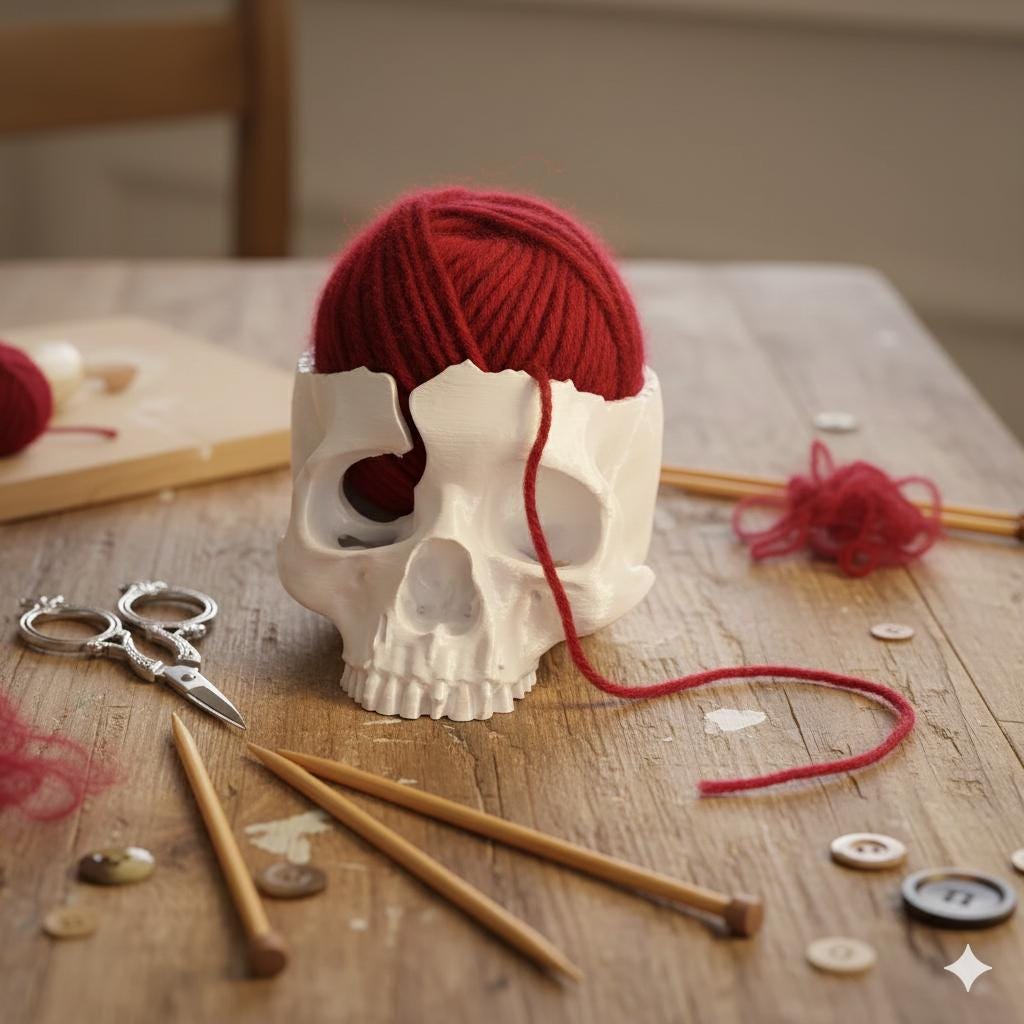 Skull Yarn Bowl for Crocheting and Knitting, Tangle Free Gothic Yarn Holder