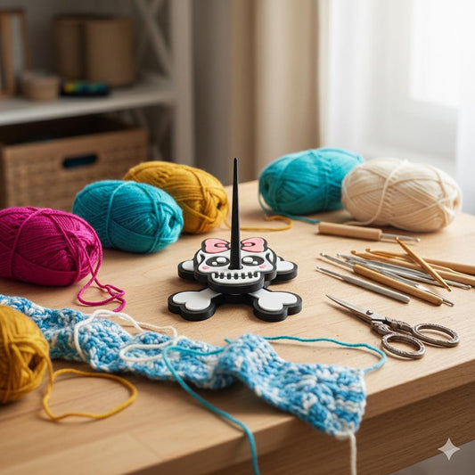 Skull Yarn Spinner with Bow, 3D Printed Yarn Holder