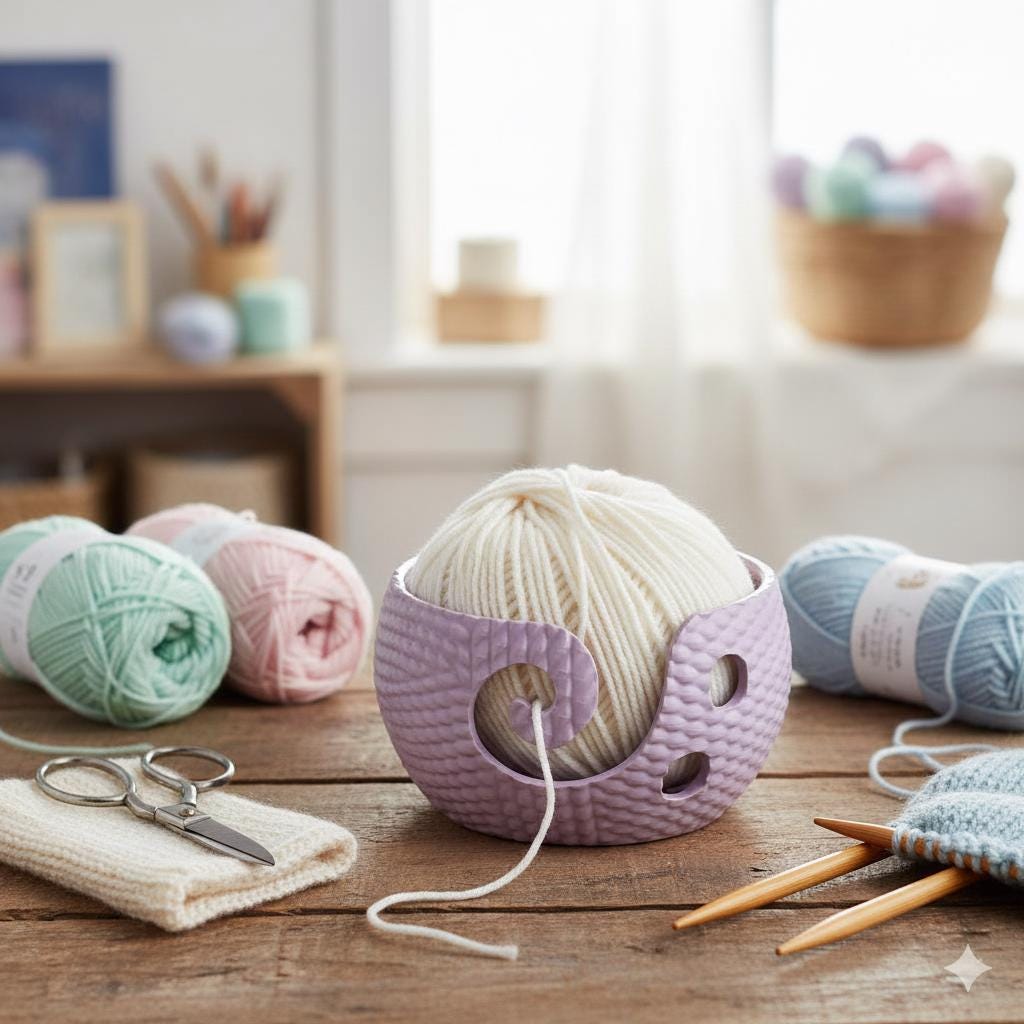 Yarn Ball Yarn Bowl, Lightweight 3D Printed Knitting Bowl with Smooth Yarn Guide
