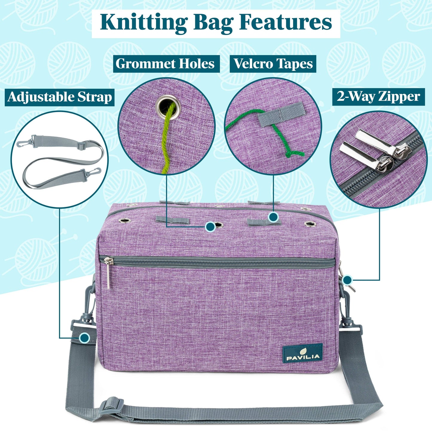 Heather Purple Compact Yarn Organizer Knitting Bag