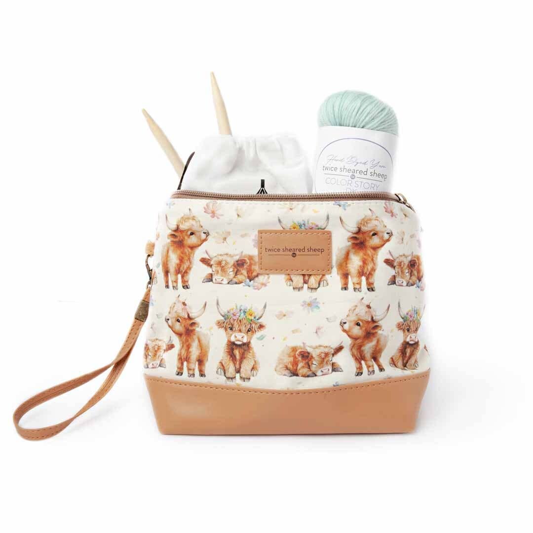 Sac Mini Trini – Petite pochette à fermeture éclair pour projets chaussettes - Vache écossaise Maisy