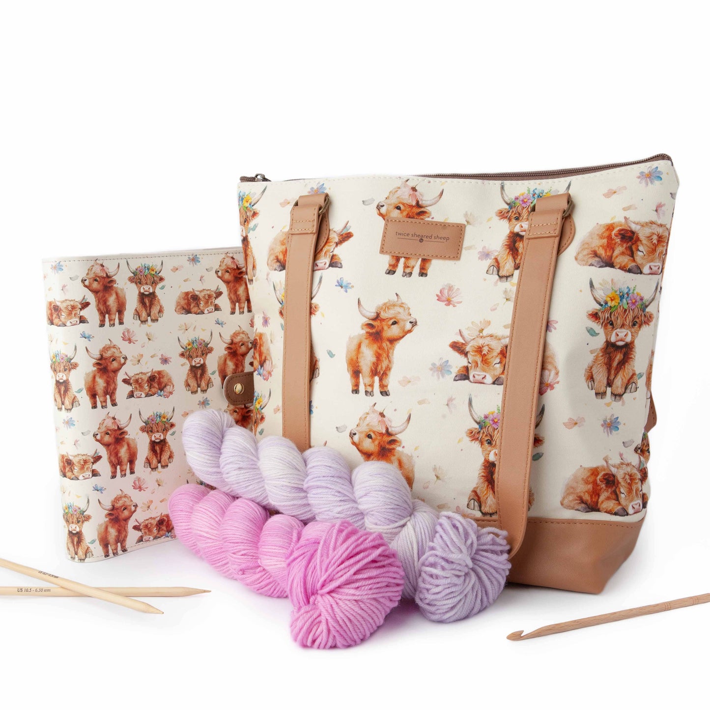 Sac de projet de tricot zippé grand format – Vache des Highlands Maisy Mega Trinity Bag