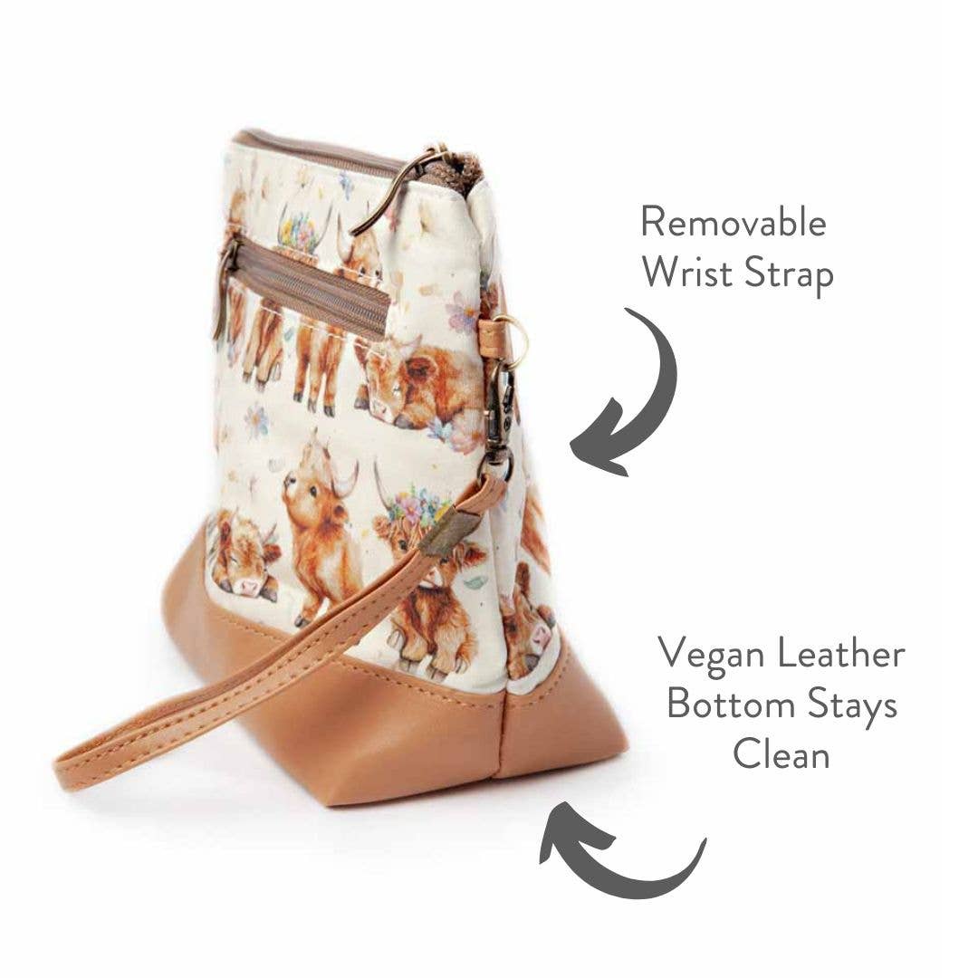 Sac Mini Trini – Petite pochette à fermeture éclair pour projets chaussettes - Vache écossaise Maisy
