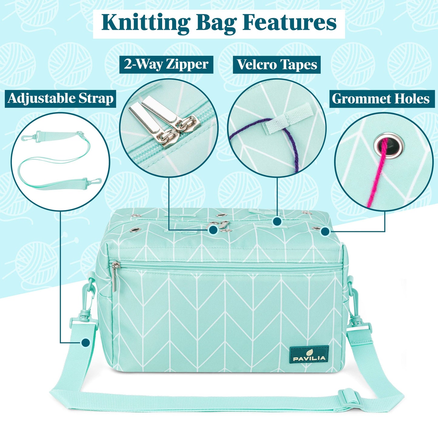 Chevron Teal Compact Yarn Organizer Knitting Bag