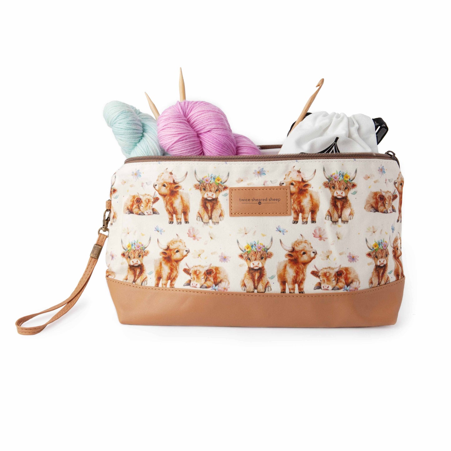 Sac de projet de tricot zippé moyen Maisy Highland Cow Trinity Bag