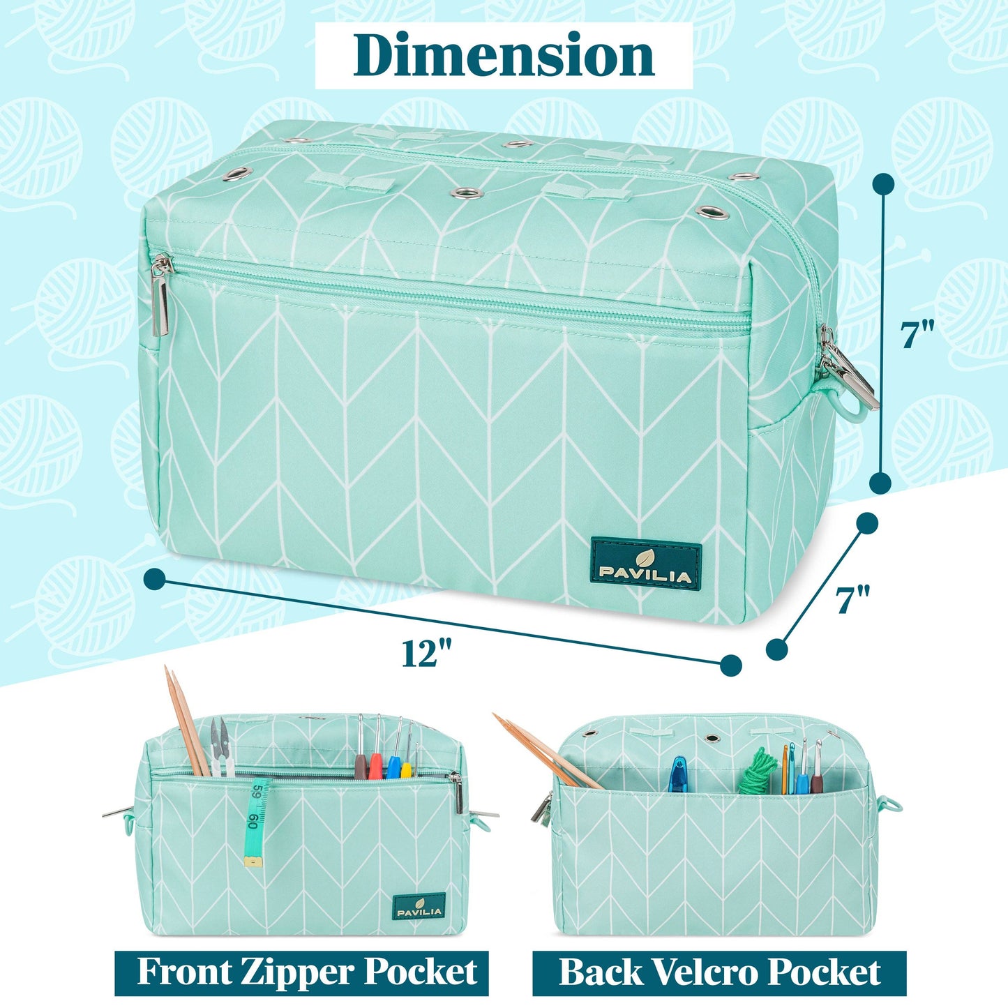 Chevron Teal Compact Yarn Organizer Knitting Bag