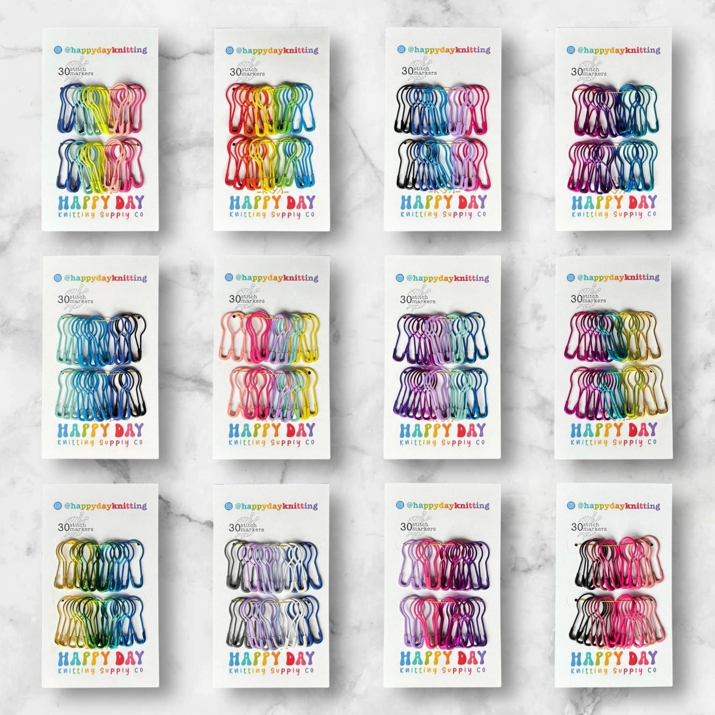 30 Locking Bulb Pin Stitch Markers - Core Colourways