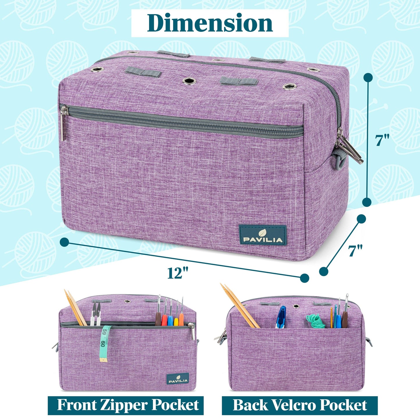 Heather Purple Compact Yarn Organizer Knitting Bag